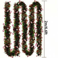 6.6FT Red & Green Metallic Twist Tinsel Garland With Shiny Ornaments, Plastic Christmas Tree & Party Supplies, Indoor & Outdoor Festive Decor,Christmas Tinsel Garland With Santa Claus Ornaments, Metallic Tree Garland Indoor Outdoor For Home Mantle Xmas Party Holiday Decor Gift