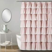 Cortina de ducha con volantes de encaje Lush Decor en color rosa pálido 72X72 - Rubor - Ver 1