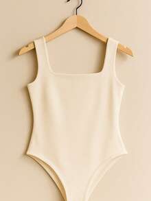 Kit 3 Women's Bodysuit, Strappy Tank Top, Square Neckline, Casual, Suplex, Sleeveless, Double Layer, Various Colors - 黑/白/灰 - 查看 2