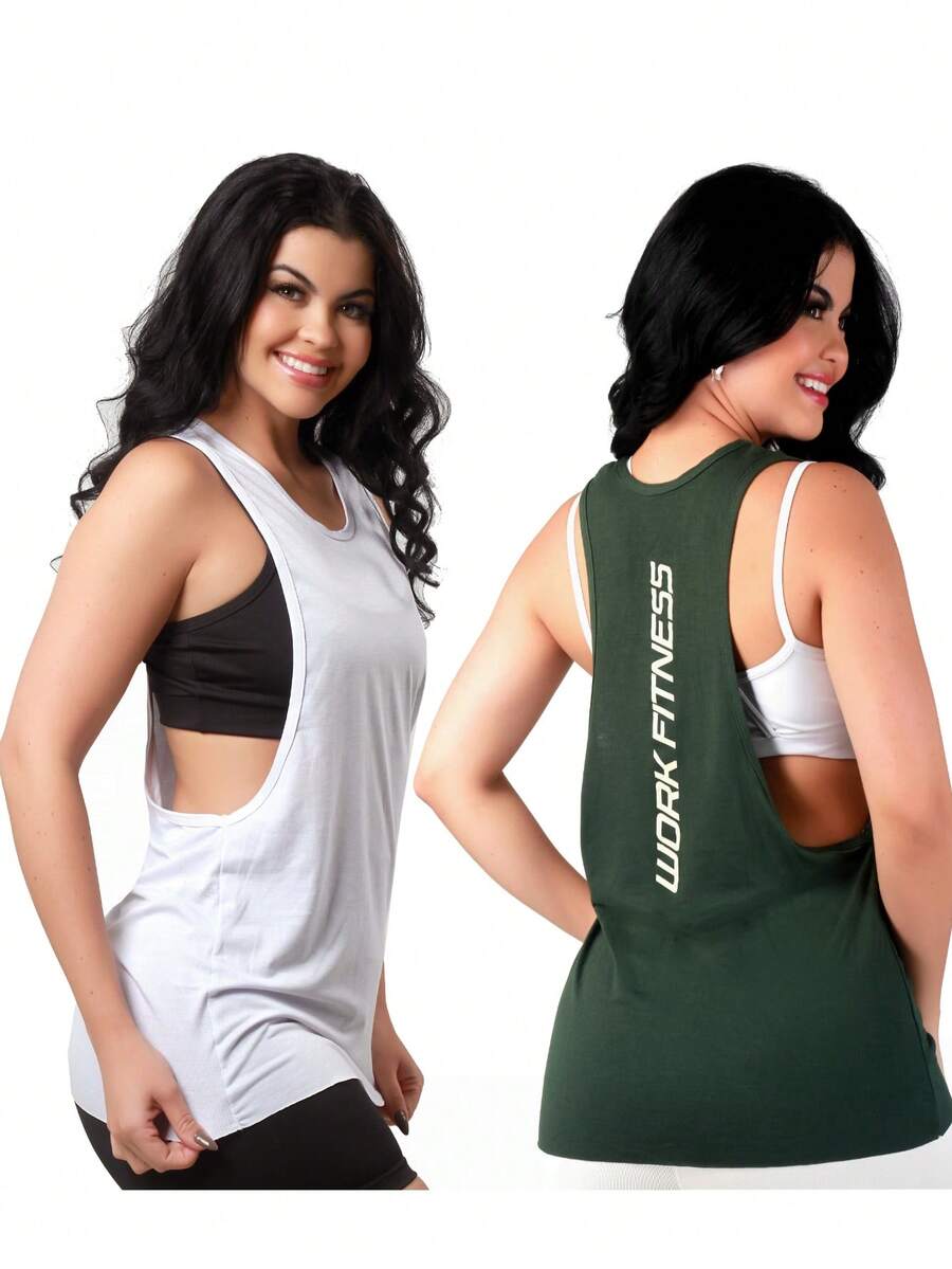 Work Fitness Kit 2 Women's Long Sleeve Tank Top Gym - 白色和綠色 - 查看 1