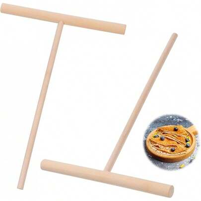 2 Pcs Crepe Spreader Wooden Crepe Maker, Spatula Pancake Batter Spreader, T-Shaped Tool Stick For Flat Tortilla Shells, Roti, Galettes-Round Food Pastry Tool