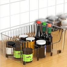 1pc Transparent Plastic Condiment Storage Box With Adjustable Divider - Multipurpose Kitchen Organizer For Storing Spices, Snacks And Small Items - Suitable For Countertop, Detachable Independent Spice Rack, Large Capacity, Can Be Placed In Refrigerator, Cabinet And Living Room Countertop, Also Suitable For Kitchen And Outdoor Camping Condiment Storage, Ideal Accessory For Refrigerator.