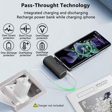 Compatible With IP 17/16/15, Small USB C Portable Charger, 5000mAh Ultra Compact Mini Power Bank Built-In Phone Stand And LED Light, PD15W LCD Display Battery Pack For Travel, Compatible With IP 17/16/15,And Type-C Android Phones - Black - View 6