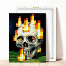1 Stück/Set abstraktes Vitalitäts-Pixel-Schädel-Flammen-Leinwandposter, dekorativer Kunststil, Wandbilder für Innenräume, Poster und Drucksachen, Geschenkwandbilder, Schlafzimmer, Büro, Wohnzimmer, Café, Wanddekoration, Heim- und Studentenwohnungsdekoration, wahlweise mit Rahmen, Halloween-Dekoration, Herbstdekoration, Raumdekoration. - Verschiedenfarbig - Übersicht 12