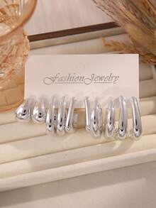 Set de 2/10/20 piezas de pendientes asimétricos, de material CCB ligero, con diseño en forma de C y de gota, un set completo de accesorios diarios para mujeres - Plateado - Ver 10