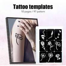 Plantillas de Tatuajes Temporales Reutilizables de PVC, 97 Diseños para Arte Corporal, Kit de Plantillas Huecas para Tatuajes de, Cosquillas, Halloween, Carnaval - 1 - Ver 8