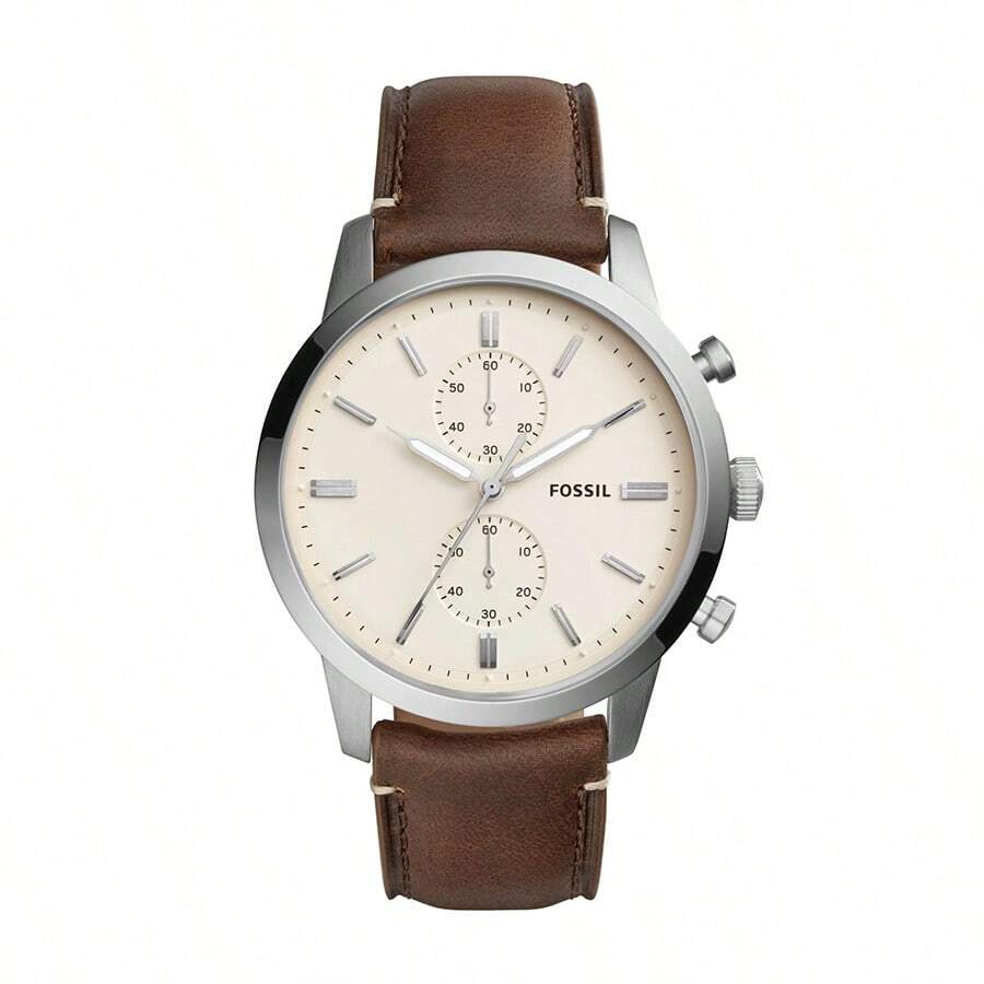 Fossil Townsman Chronograph Leather Men's Quartz Watch, White Dial, Simple And Atmospheric Classic Disc, Essential For Commuting, Preferred For Stylish Men, Business And Leisure Style, A Gift For Husband, Boyfriend, As A Birthday Gift, Anniversary Gift.FS5350