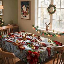 1pc Rectangular Tablecloth, Christmas Themed Tablecloth Collection With Reindeer, Gingerbread Man, Snowman And Other Patterns, Creates Holiday Atmosphere, Suitable For Daily Home, Living Room, Dining Room, Christmas-Themed Events