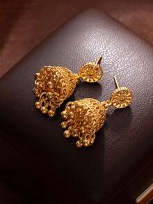 一对复古金铃铛和流苏耳环 - 彩色 - 查看 3