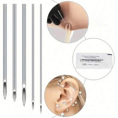 316 Stainless Steel Needles - 12G, 13G, 14G, 16G, 18G, 20G, Suitable For Ear Cartilage, Ear Lobe, Helix, Conch, Nose, Tongue, Eyebrow, Lip Piercing Tools