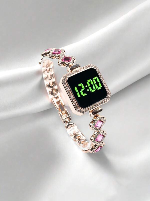 1pc Youth Light Luxury High End Watch Women's Edition Student High Beauty Retro Chain Watch Fashion LED Touchscreen Electronic Watch Gift