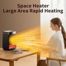 TENGKESi 1pc + Plug-In Model + 1000W Flame Heater + Mini Desktop Electric Heater + Heating & Electric Heating Fan + 4 Timer Settings + 2 Temperature & 2 Mood Lighting Modes + PTC Ceramic Fast Heating + Smart Display + Anti-Tipping & Overheating Protection + Flame Retardant Material - EU C Type Plug(220-240V) - View 4
