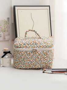 1个韩版女士格子蝴蝶结化妆包，大容量旅行化妆品收纳包，必备礼品，可收纳化妆品、洗漱用品、配饰，亦可作房间装饰、包包、梳妆台用品、储物包。