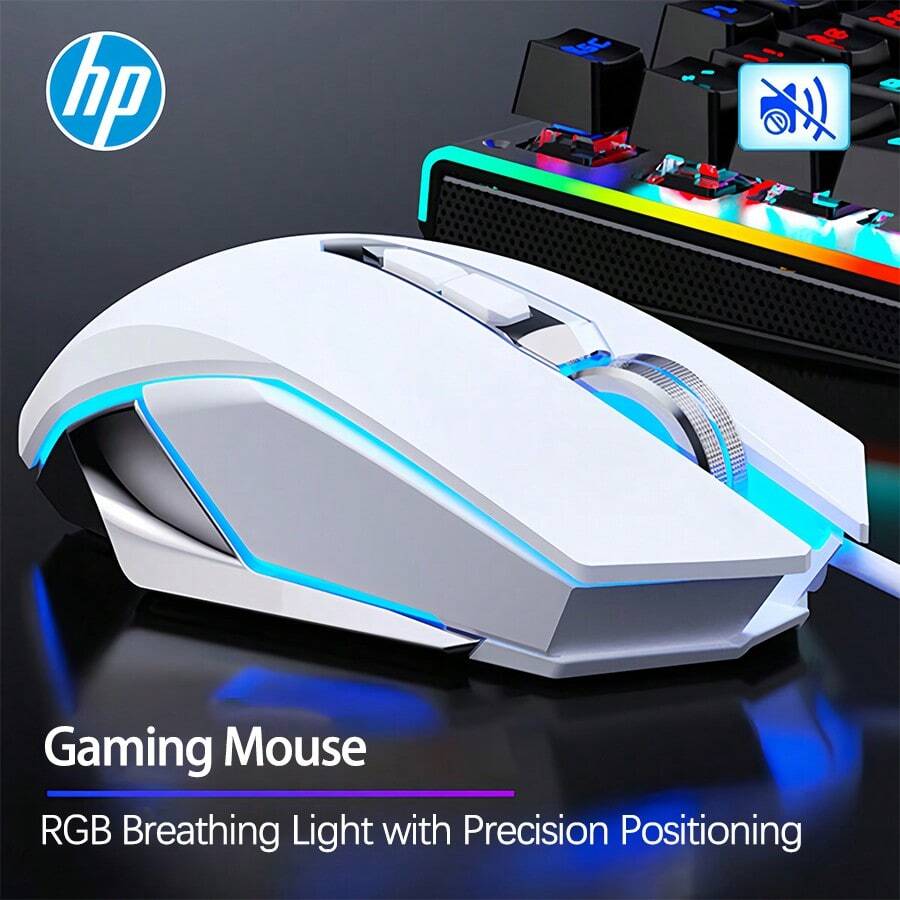 HP M220 Wired Gaming Mouse: Customizable Side Buttons For One-Click Quick Access, High-Precision Optical Tracking, Sweat-Proof And Non-Slip Grip, Driver-Free, Instant Connection, Compatible With Multiple Devices - White Mute - View 1