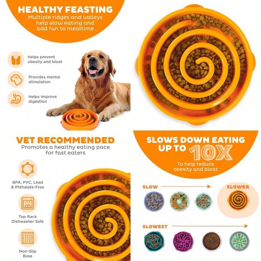 Fun Feeder Slo Bowl Large Slow Feeder Dog Bowl 4 Cups Orange
