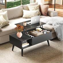 Rustic Style Furniture Table 39" Lift Top Coffee Table With Storage Shelf Hidden Compartment Living Room Center Table Small Dining Table Space-Saving Organizer - 黑色 - 查看 1