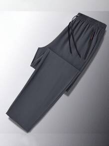 大码男士运动裤，宽松版型，直筒裤，轻薄，休闲，冰丝，夏季，秋季 - 深灰色 - 查看 2