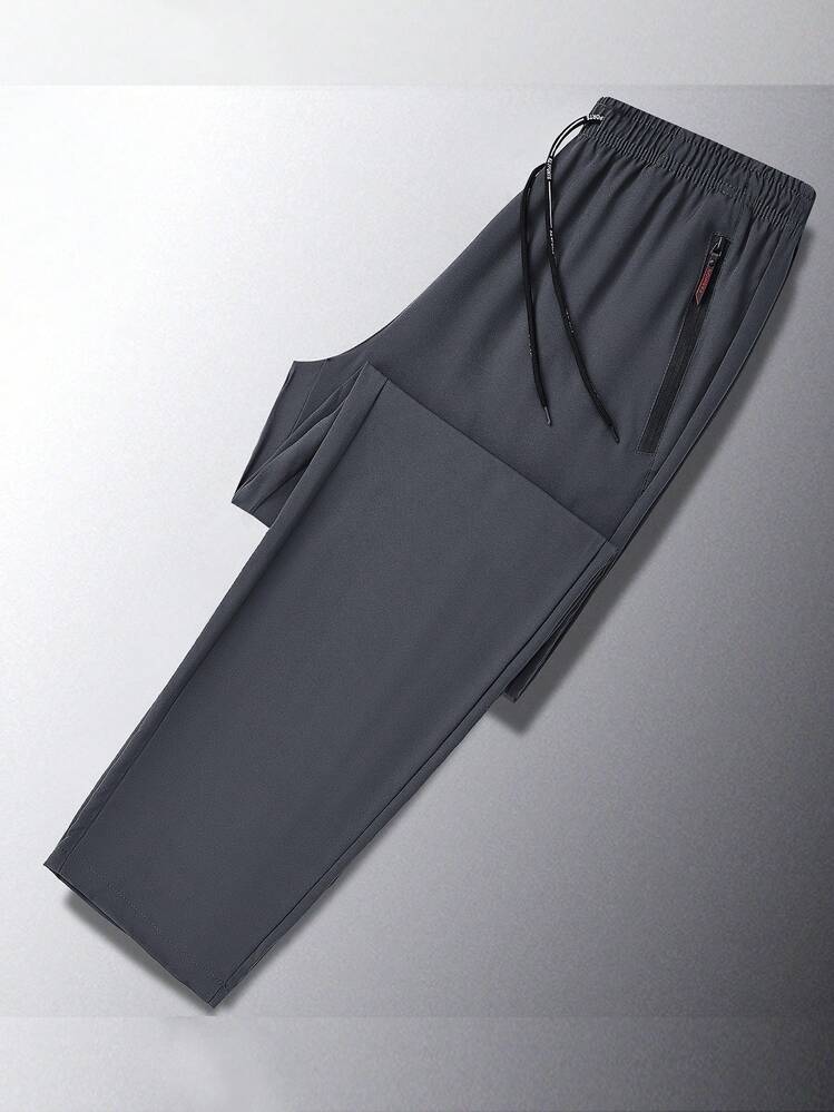 Plusstorlekar Herrsportbyxor, Lös passform, Raka ben, Lättvikt, Casual, Issilke, Sommar, Höst - Mörkgrå - Visa 2