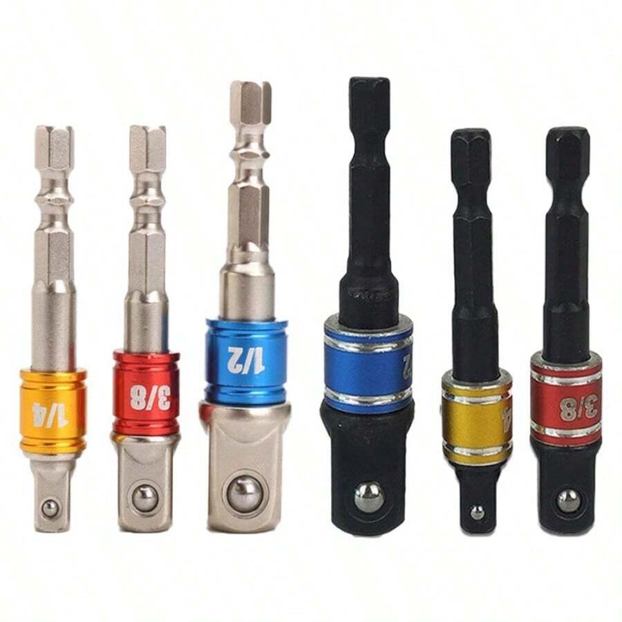 3pcs Colorful Hex Shank Drill Bit Adapters With Beads, 1/2", 1/4", 3/8" Drill Bit Connecting Rods - Silver - View 1