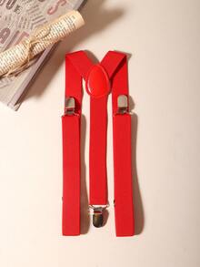 1pc 25mm Men's Solid Color Elastic Suspenders, Macaron 3-Clip Adjustable Braces, Elastic Webbing Men's Suspenders, Suspender Pants Strap (Thick High Elastic Version, Length 60-90cm) Halloween Costume Party Red Accessories Autumn-Winter Accessories Halloween Costume,Suitable For Teens, Youth,Men,Casual, Outdoor, Athletic, Vacation, Graduation Gifts, Birthday, Daily Wear - Red - View 2