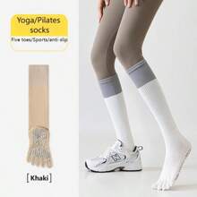 A Pair Of Women's Winter Yoga Five-Toe Socks, Knitted Fabric, Anti-Slip Pilates Leggings, Calf Socks Ballet, Only Hand-Washable, Suitable For Fitness And Young People, Running, Yoga, Fitness, Cycling, Middle Calf Compression Socks