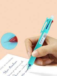 1 pieza Bolígrafo borrable 5-en-1, Bolígrafo de varios colores, Lápiz automático, Papelería de oficina, Bolígrafo borrable 5-en-1, Papelería estudiantil de tipo presión negra, Escritura multifunción, Recambio de bolígrafo de 0.7mm, Suministros de oficina, Adecuado para estudio, Suministros de oficina - Multicolor - Ver 6