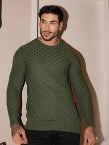 TRICOT DE LUXO Knitted Sweater Links Blouse Men's Basic Chic Thicker Pullover Autumn Winter Father's Day - 軍綠色 - 查看 2