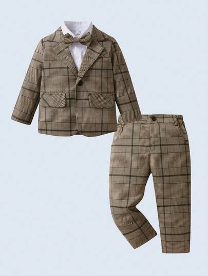 BOARNSEORL 男婴三件套绅士西装套装：蝴蝶结长袖衬衫、西装外套和裤子，时尚，适合户外婚礼、生日、钢琴表演、合唱活动