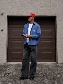 Men's Casual Street Style Plaid & Slogan Print Long Sleeve Button-Up Shirt, Suitable For Spring And Autumn