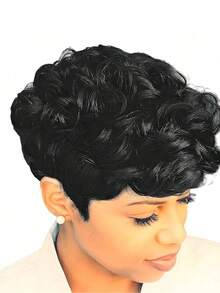 Black Short Pixie Cut Wigs For Black Women Short Wigs For Black Women Pixie Cut Curly Wig With Bangs Black Women Wigs - 黑色 - 查看 11