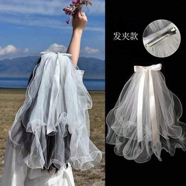 1pc Solid Color Mesh Fabric, Suitable For Party, Wedding And All Seasons