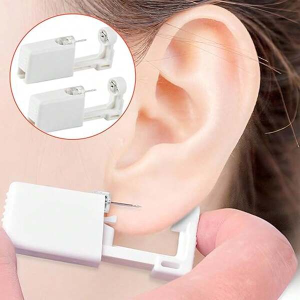 5Pcs/2Pcs/1Pc Disposable Ear Piercing Kit,Hygienic Disposable Ear Piercing Gun,Painless Piercings Guns Set,Professional Self-Piercing Ears Gun Kit For Women And Men (White)