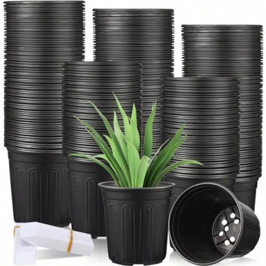150 Pieces 6.5'' Plastic Seedling Pots Flexible 1 Gallon Nursery Pots With 150 Plant Labels Transplanting Soft Plastic Planters With Drainage Gardening Seed Starting Container