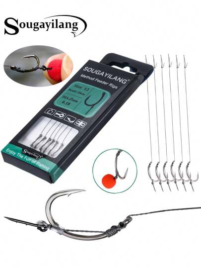 SOUGAYILANG 1 Stück professionelle Stahlhaken mit doppelter Widerhake zum Angeln - 4 Größen (6,8,10,12) - präzise geschliffene scharfe Spitze & glatter Ösenring - überlegener Köderhalter Haken