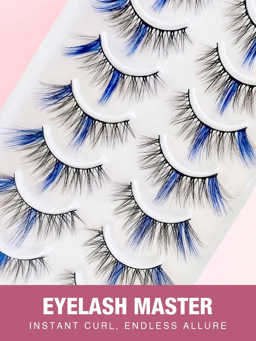 10 Pares de Cílios Postiços Azuis de Falso Vison Macio em Formato de Olho de Gato, Alongam o Comprimento dos Cílios e Alargam os Olhos, Adequados para Festivais, Férias, Encontros e Outras Ocasiões, Cílios em Tiras, Cílios, Cílios Postiços, Cílios Falsos
