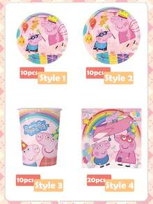 Peppa Pig Birthday Party Theme Pink Piglet Paper Plates, Paper Plates, Cups, Tissues, Birthday, Wedding, Party, Disposable Tableware, Decorative Items.