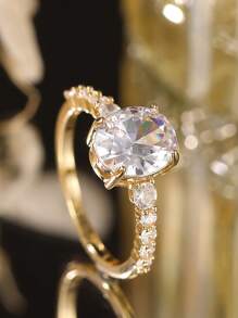 Gift Box Set Luxury Rhinestone Gold Ring, Elegant Oval Gemstone Ring Suitable For Women Wedding, Engagement, Valentine's Day, Birthday Gift