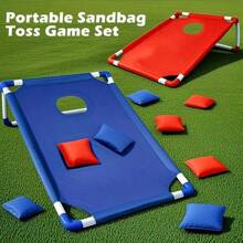 Juego portátil de lanzamiento de sacos de frijoles para niños - Incluye 1 tablero de cornhole plegable y 6 sacos de frijoles (3 rojos, 3 azules) - Ligero, duradero y divertido para jugar en interiores y exteriores, fiestas en el patio, campamentos y juegos grupales
