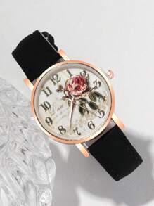 3pcs Fashion Elegant Gift Set: Casual Floral Quartz Watch, Versatile Leather Belt, Suitable For Gifts, Sisters And Couples