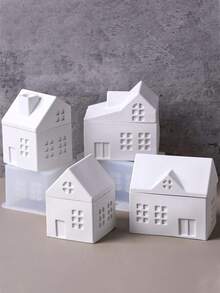2PCS/Set European House Storage Box Silicone Mold, DIY Creative Simple House Candle Cup Plaster Mold, Home Decoration Gift Ornaments Epoxy Resin Mold, Handicraft Production Epoxy Resin Casting Molds - White - View 4