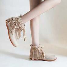 Tassel-Decorated Short Boots, Frosted Texture, Double Buckle Design, Suitable For Daily Travel, Casual Gatherings, Comfortable Heels, Easy To Match