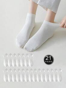 7/14/21 Đôi tất nữ trơn màu tối giản đa năng, tất ngắn thoáng khí thoải mái cho nữ - trắng - Xem 11