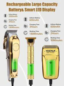 HIENA HIENA3pcs Golden Hair Clipper Set, Cordless Electric Hair Clipper, T9 Carving Scissors, Reciprocating Shaver, Ideal Hair Clipper Tool For Men, Exquisite Gift Box Packaging, Suitable For Festival Gifts