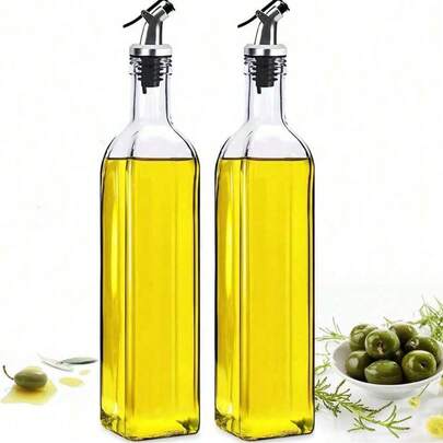 1pc/2pcs Olive Oil Bottle Set, Includes Vinegar And Olive Oil, Kitchen Household Dispenser Set, 500ml Capacity, Suitable For Olive Oil Bottle, Seasoning Storage Container, For Cooking, Baking, Salad, Grilling, Etc.
