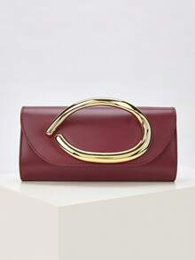 Retro Vintage Solid Color Clutch Wallet, All-Match Carry On Purse, Stylish PU Bag For Women, And For Wedding, Party, Prom, Dinner - Burgundy - View 2