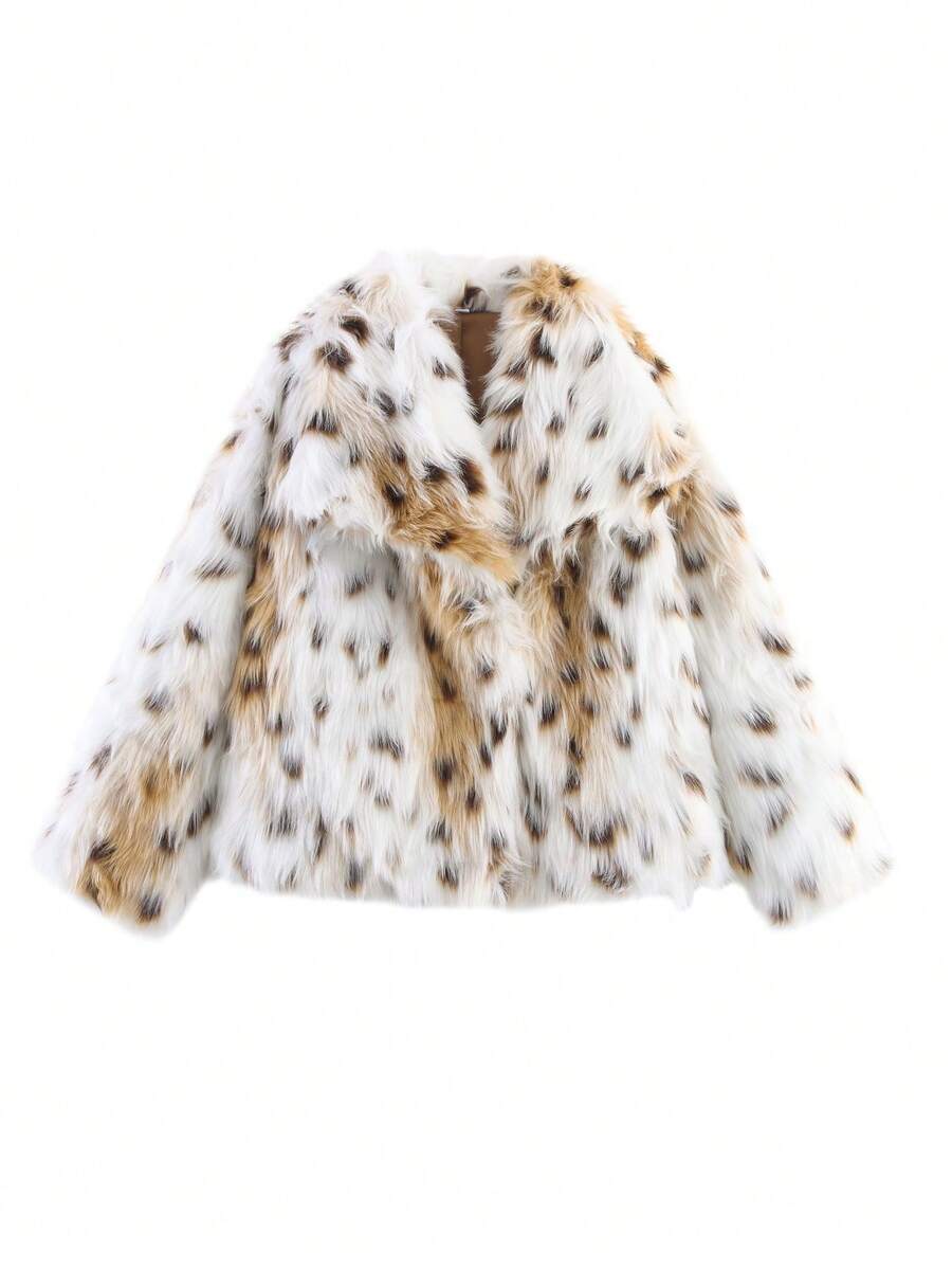 TRAFZA 女士仿皮草优雅外套，休闲奢华纯色大衣，保暖宽松女士时尚街头风长袖外套