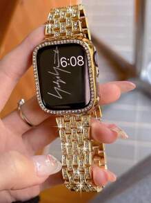1pc Compatible With Apple WatchBand Women Apple WatchStrap 38mm 40mm 41mm 42mm 44mm 45mm 46mm 49mm,Ladies' Gold Jewelry Shiny Diamonds And Rhinestones To Replace The Metal Strap Is Compatible With Apple Watch Ultra 2/Ultra Series11/10/9/8/7/6/5/4/3/2/1/SE, Compatible With AppleWatch Accessories.Smart Watch Band - Gold - View 7