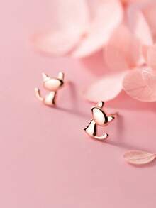 1 Pair Fashionable S925 Sterling Silver Cute Cat Stud Earrings, Versatile For Daily Wear, Student/Friend Gift, New Design - Cat - View 1