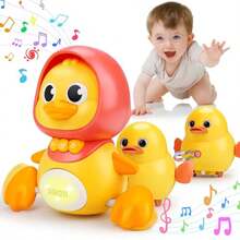 Musical Mother Duck With Baby Crawling Toy Electromagnetic Follow-Up Learning Walker, Best Gift For 6-12 Months Babies, Suitable For Christmas/Birthday/Party