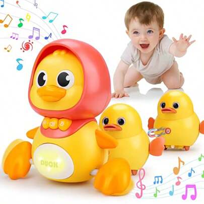 1pc Musical Mother Duck With Baby Crawling Toy & Electromagnetic Follow-Along Baby Walker, Best Gift For 6-12 Months, Christmas/Birthday/Party, Baby Duck Can Attach To Mother Duck